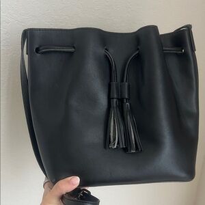J Crew Black Tassel Bucket Bag
